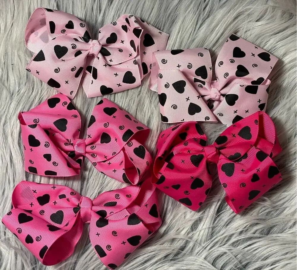 Toddler heart hair clips- Set of 5 pink bows